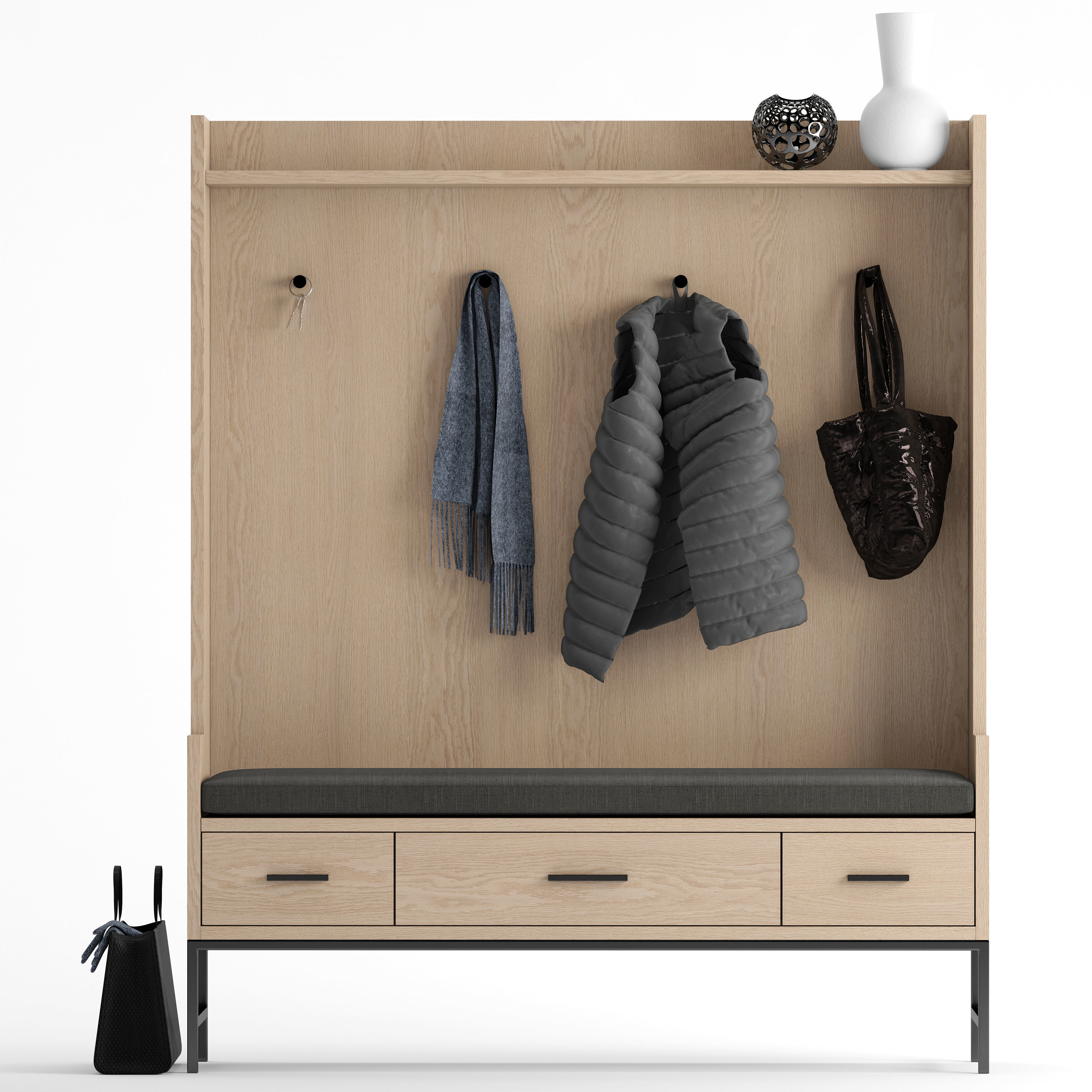 West Elm entryway bench 3D model_2