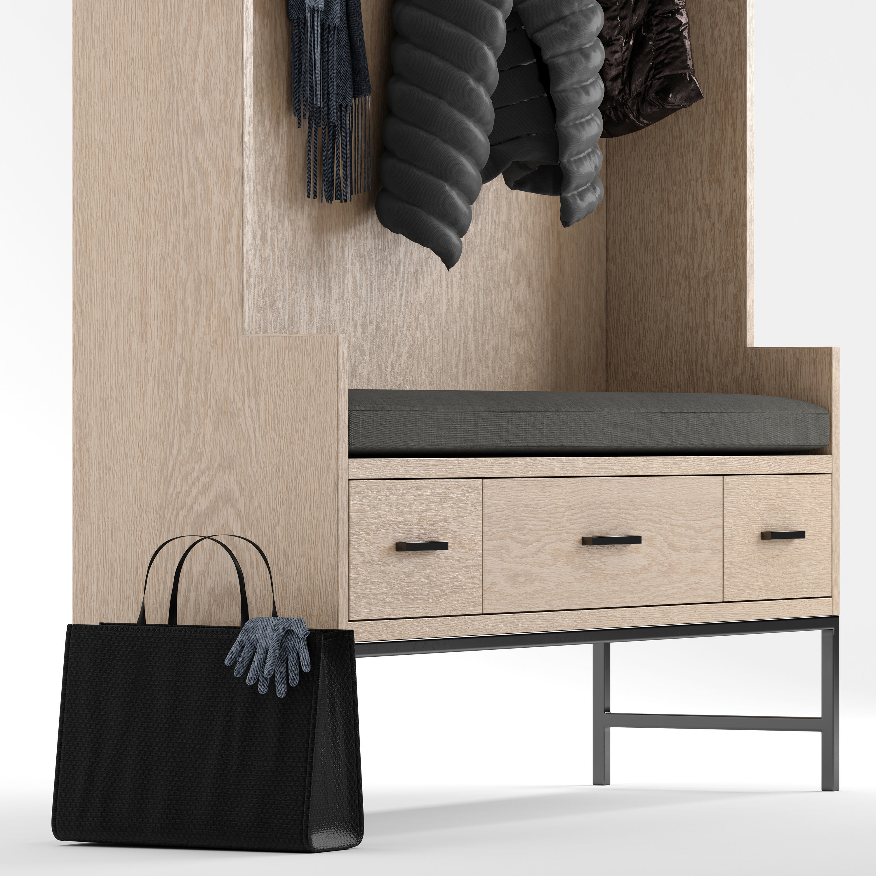 West Elm entryway bench 3D model_1