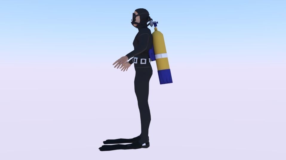 Scuba Diver Low-poly 3D model_3