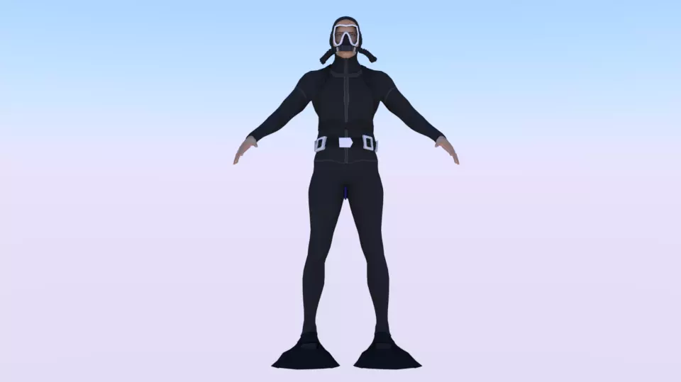 Scuba Diver Low-poly 3D model_0