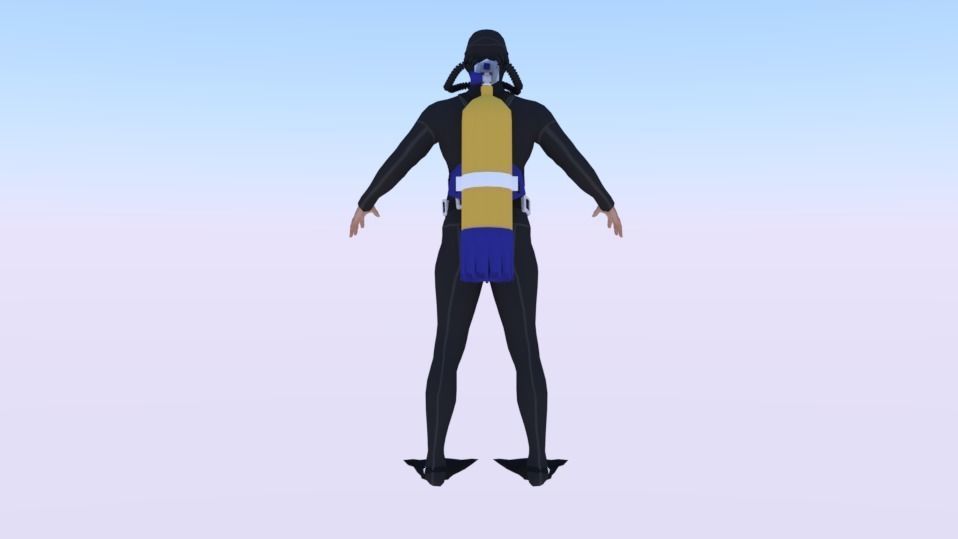 Scuba Diver Low-poly 3D model_2