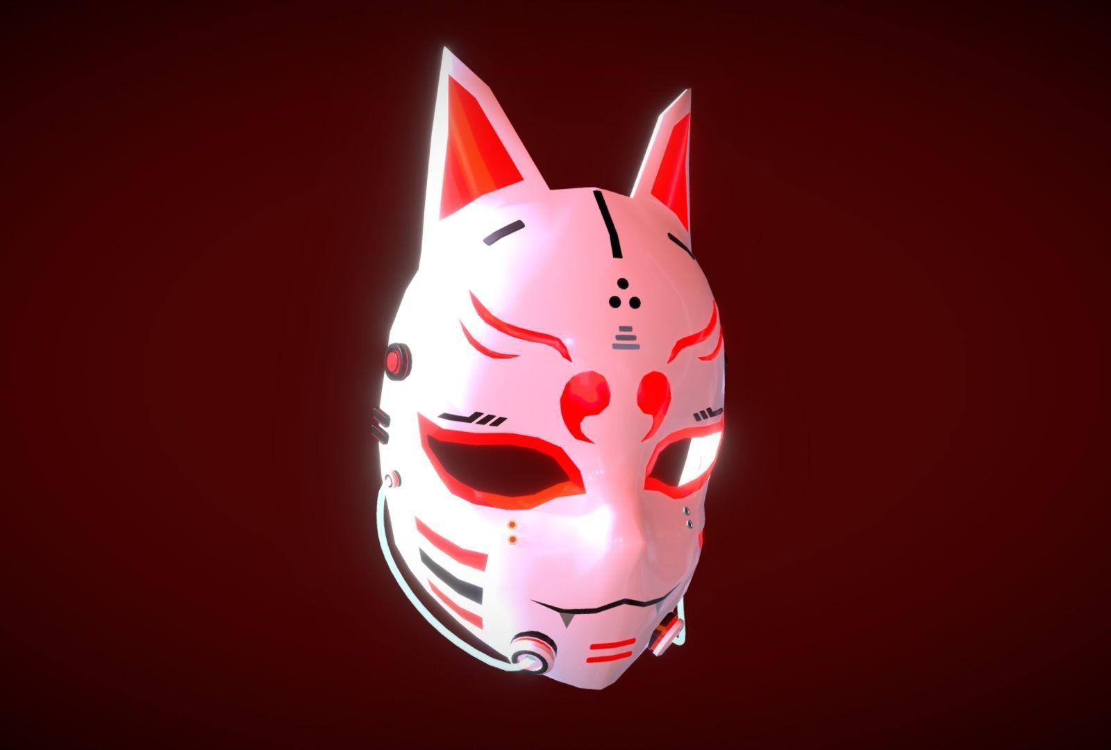 Cyberpunk Kitsune Mask Low-poly 3D model_4