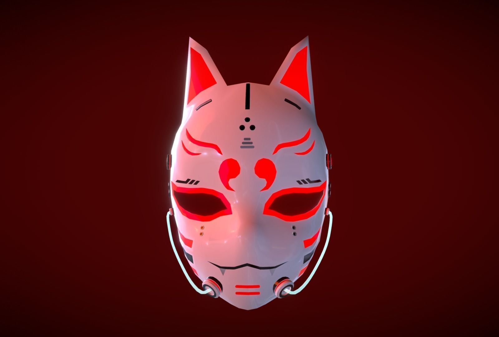 Cyberpunk Kitsune Mask Low-poly 3D model_13