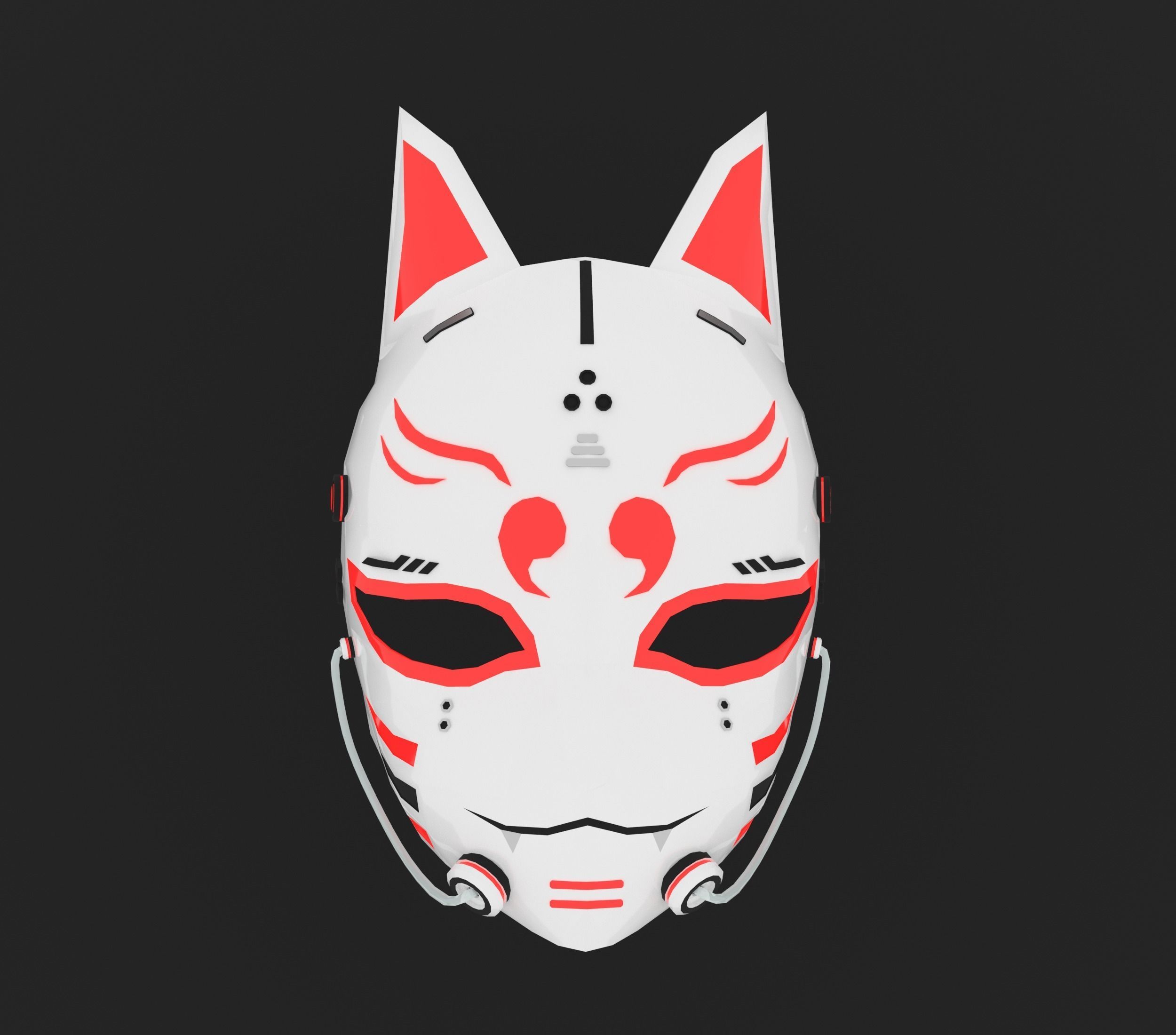 Cyberpunk Kitsune Mask Low-poly 3D model_9