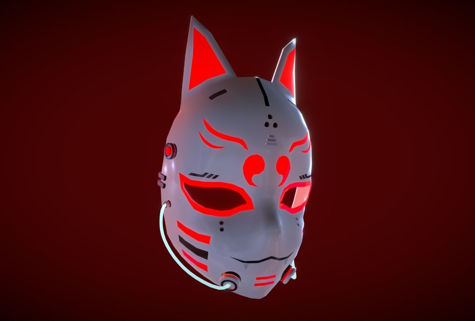 Cyberpunk Kitsune Mask Low-poly 3D model_7