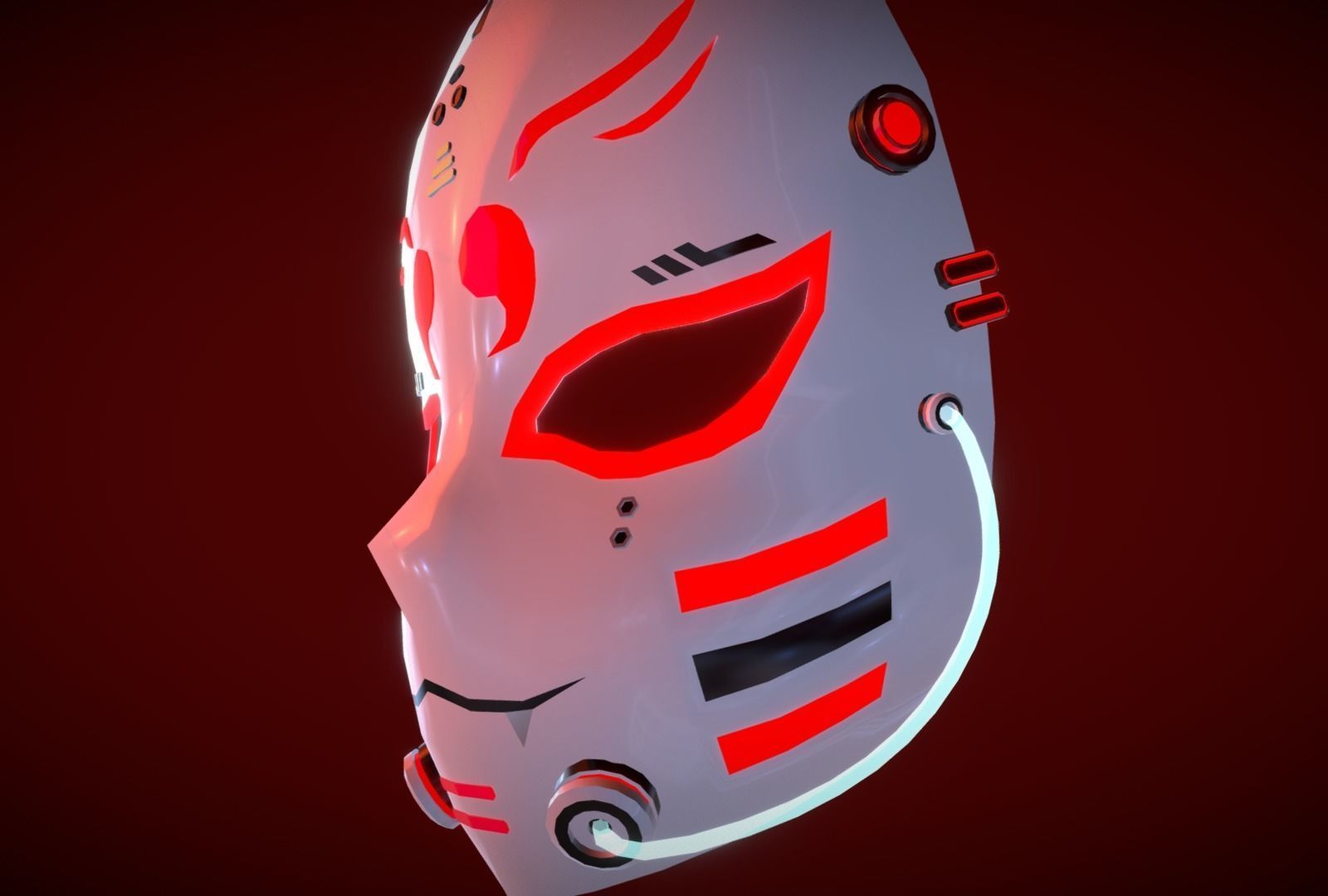 Cyberpunk Kitsune Mask Low-poly 3D model_5