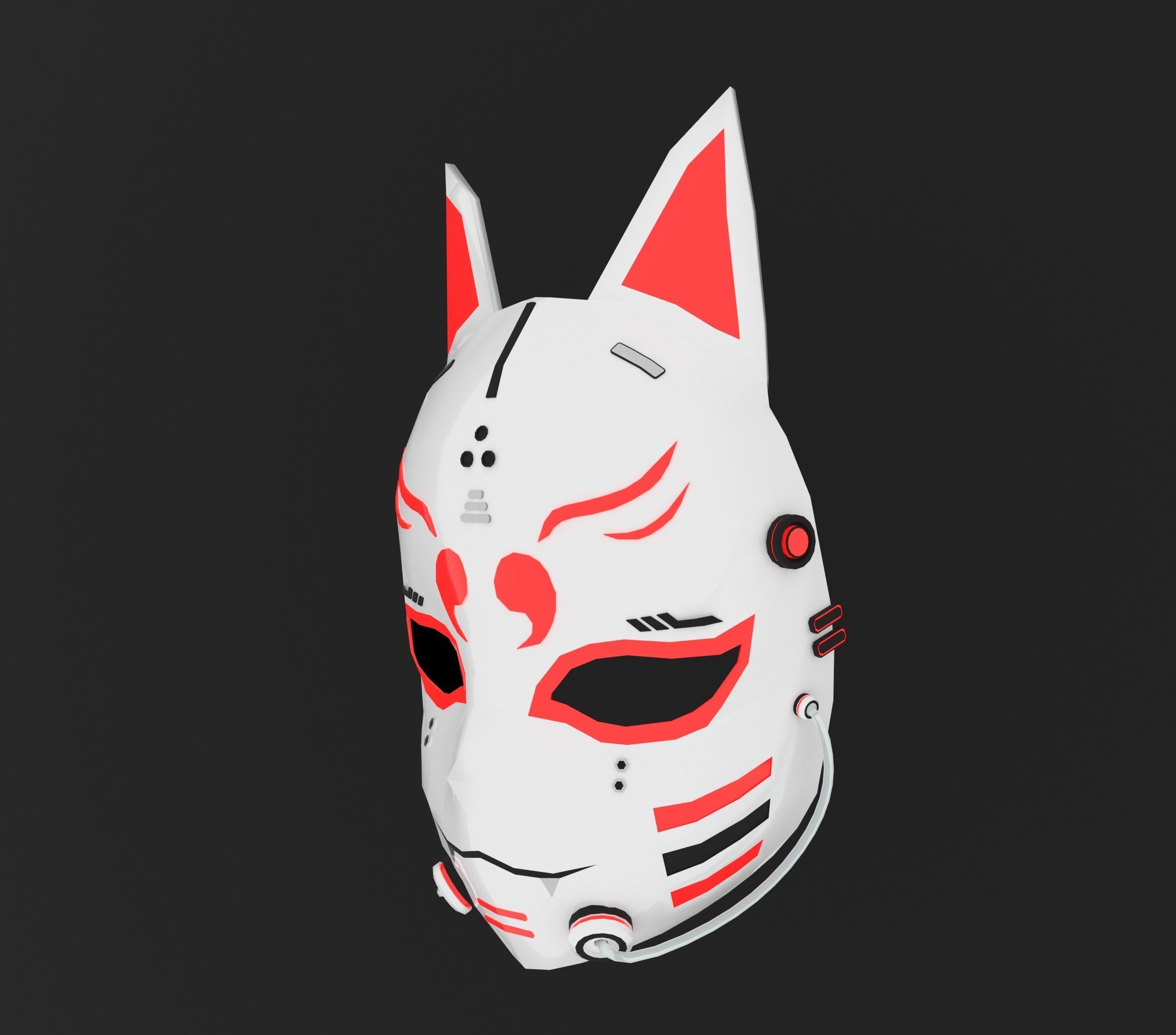 Cyberpunk Kitsune Mask Low-poly 3D model_11
