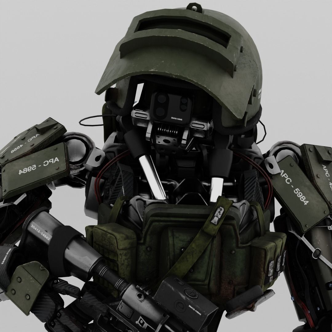 military humanoid robot Low-poly 3D model_3