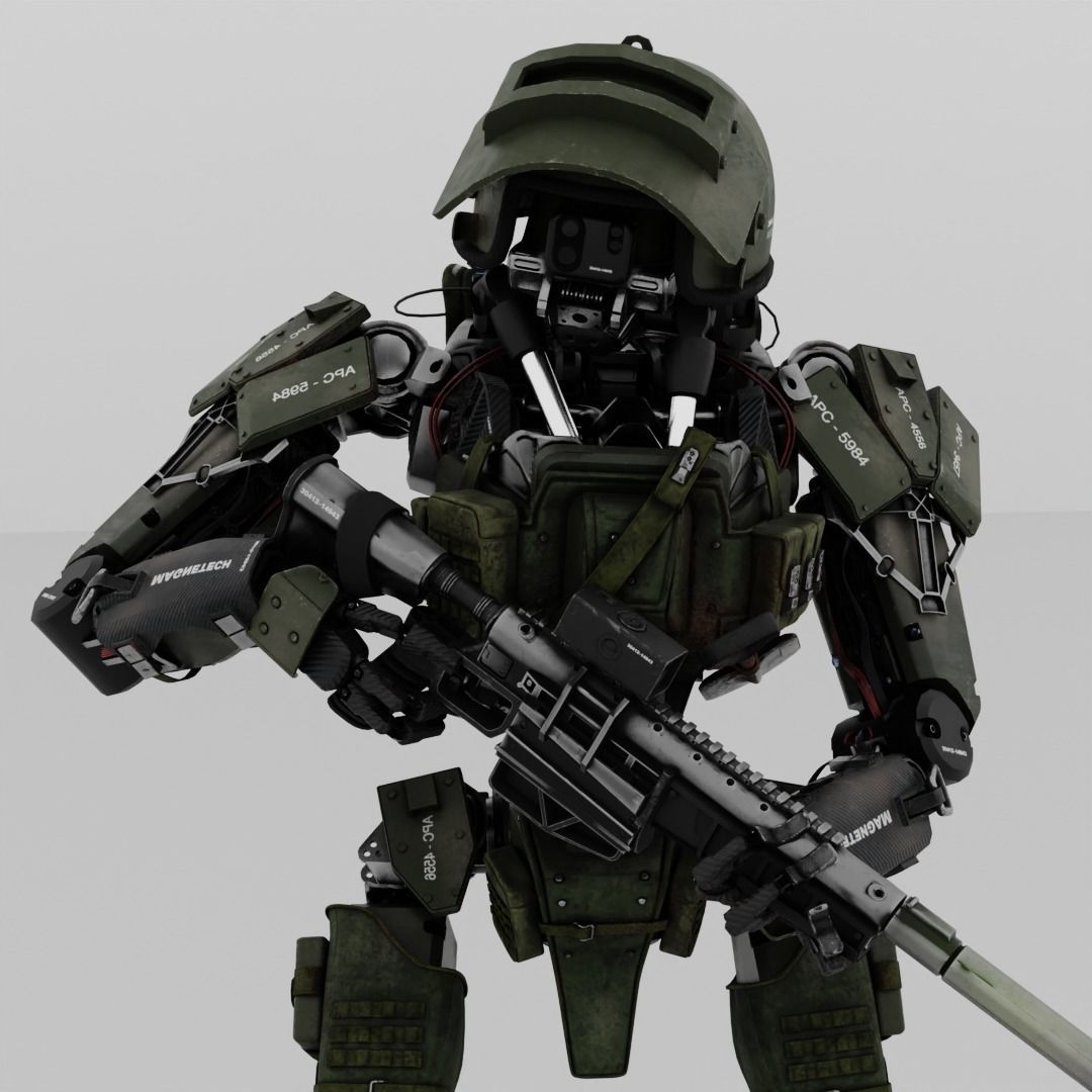 military humanoid robot Low-poly 3D model_2