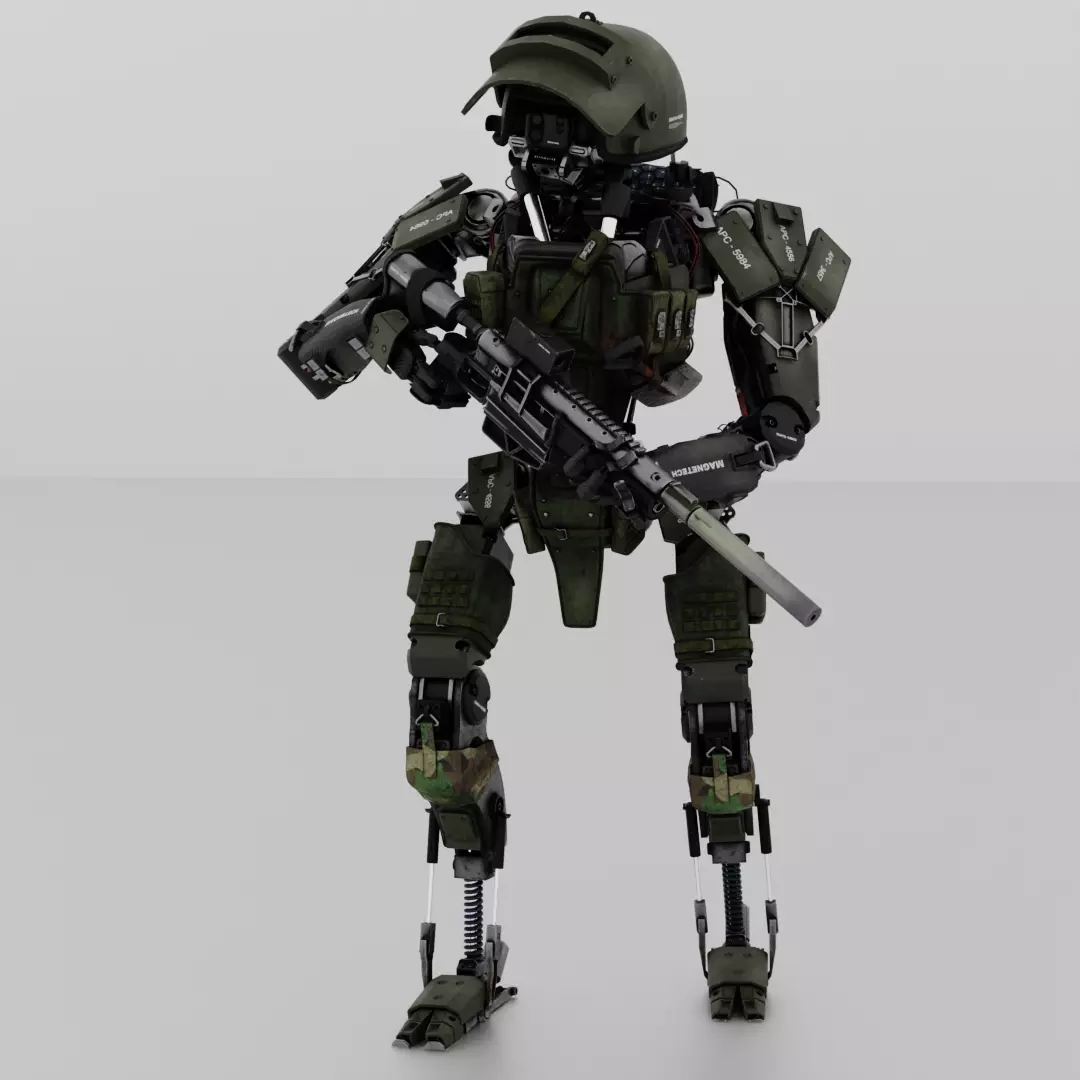 military humanoid robot Low-poly 3D model_0