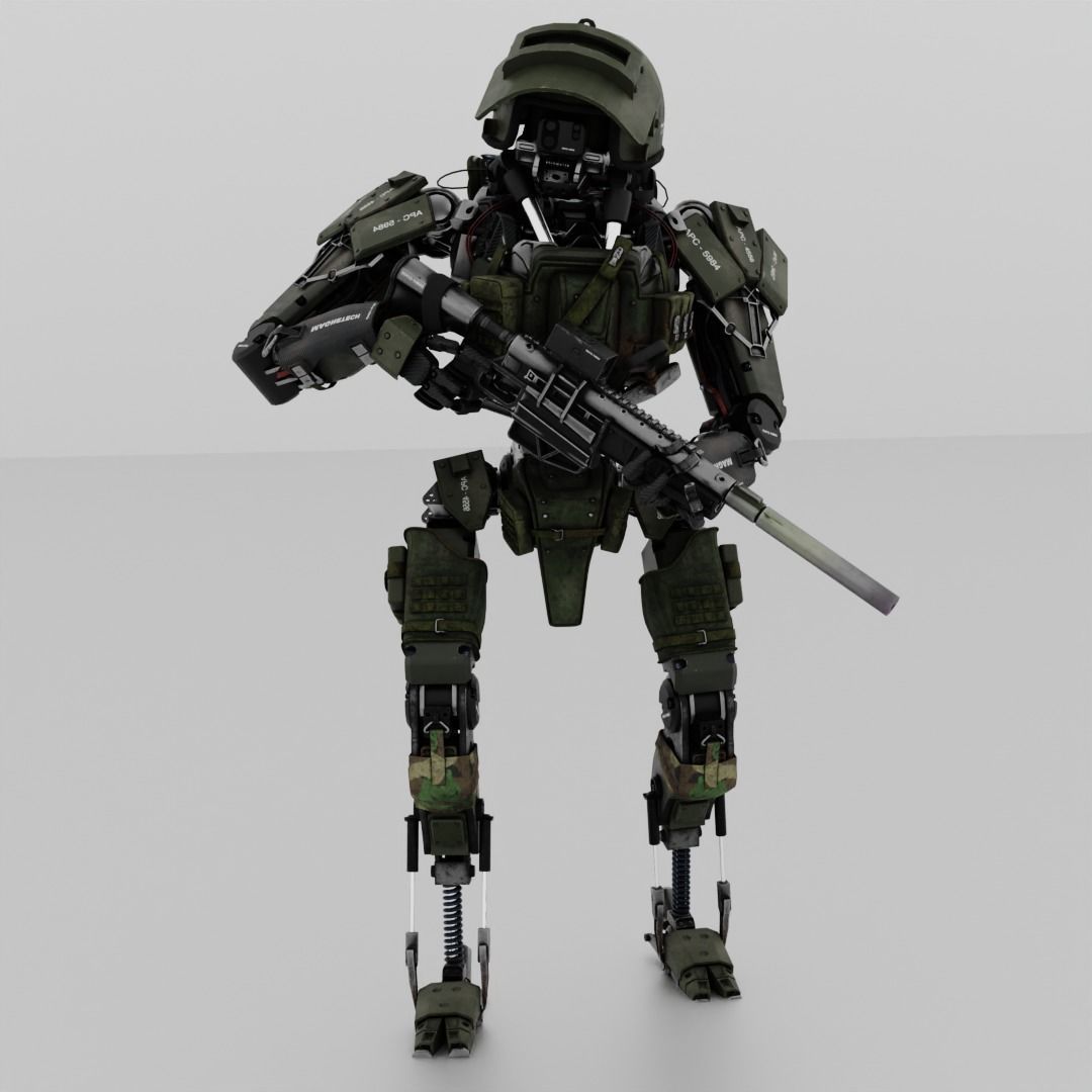 military humanoid robot Low-poly 3D model_1