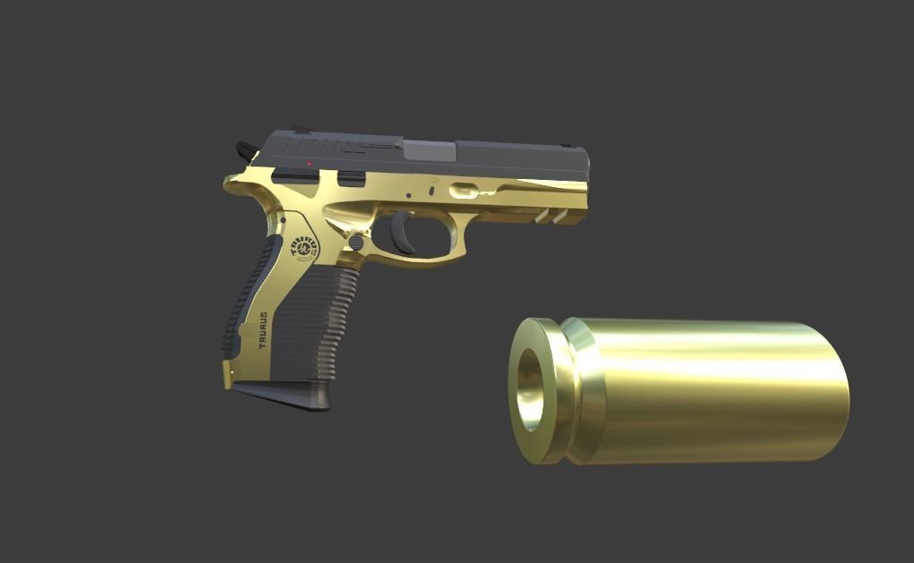 Gold Gun with easy animation 3D model_3