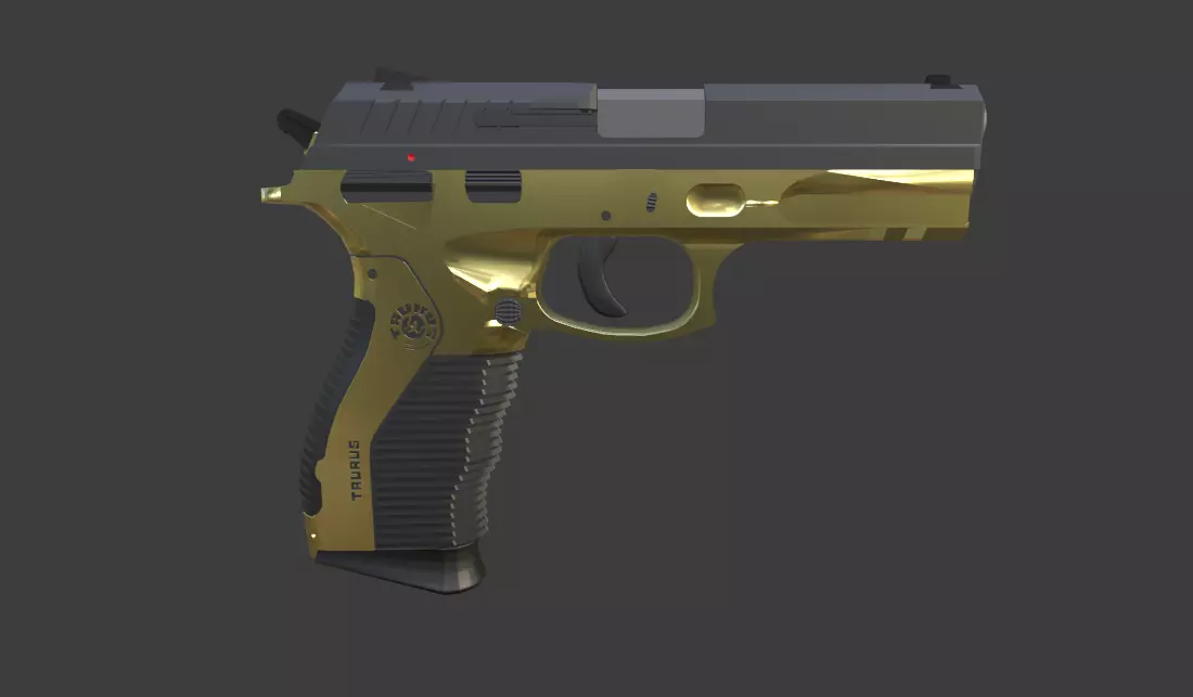 Gold Gun with easy animation 3D model_0