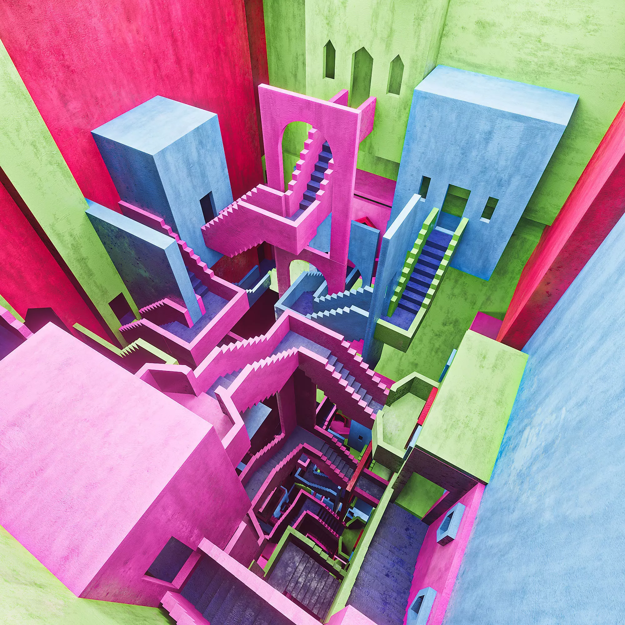 Squid Game colorful intricate staircase Low-poly 3D model