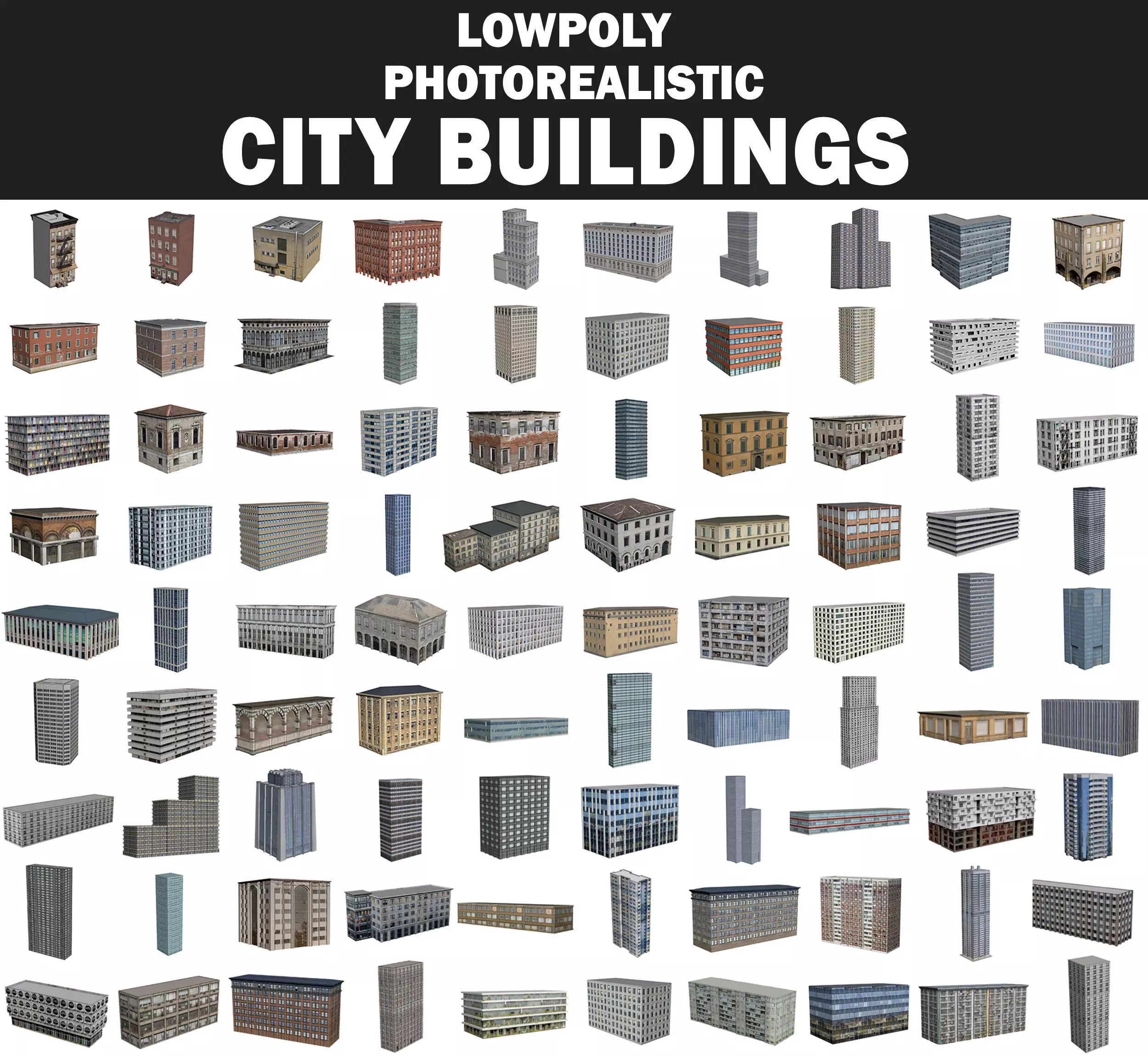 Lowpoly Photorealistic City Buildings Low-poly 3D model