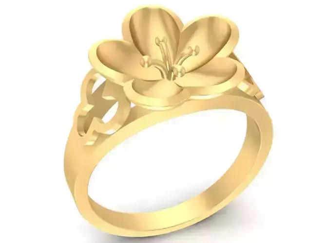Elegant Floral Petal Ring for Women 3D Model 2907