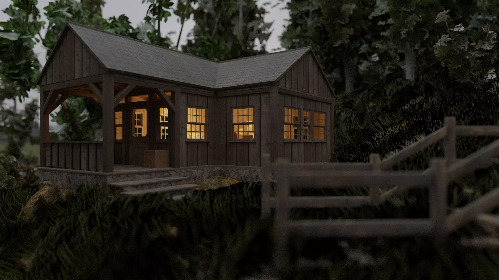 Cabin in the woods Low-poly 3D model_0