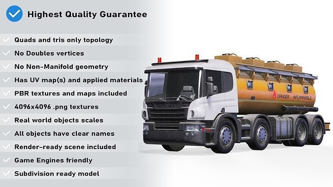 Fuel Truck Gameready PBR Low-poly 3D model 2