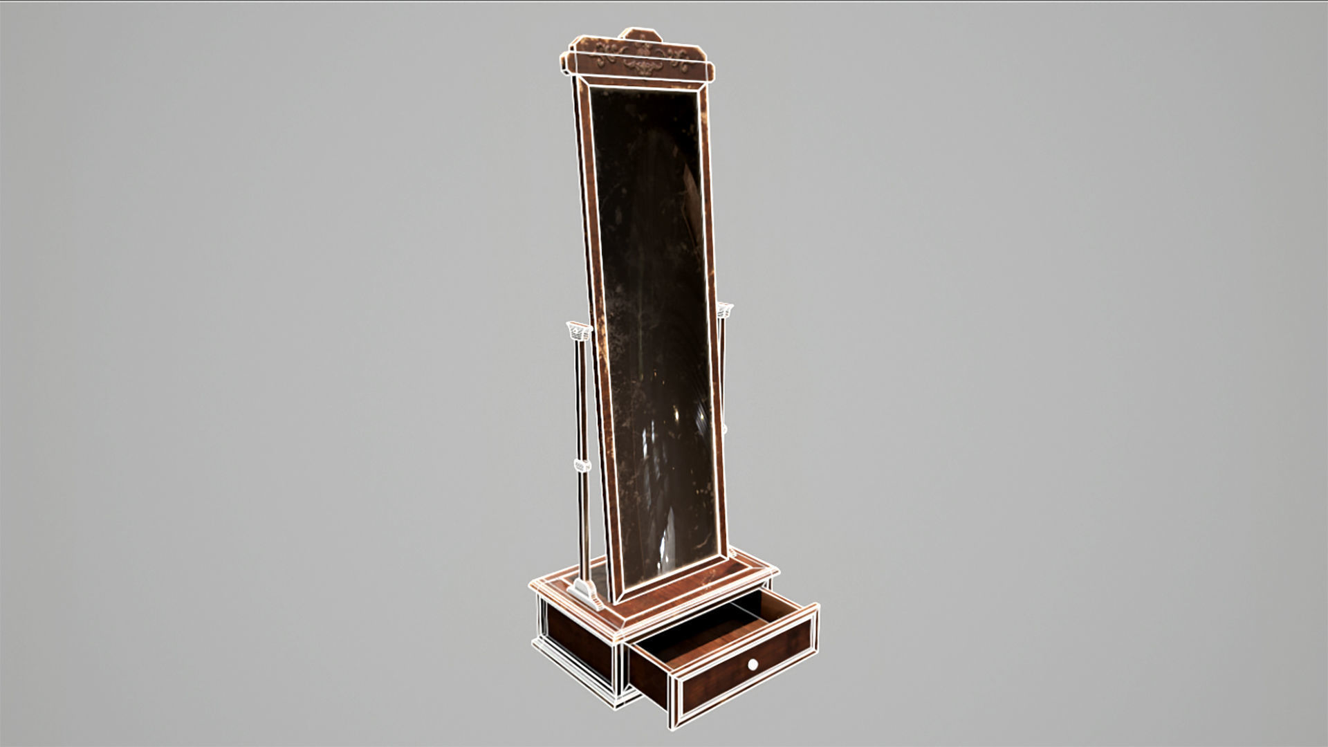 Antique Victorian Mirror Cabinet 3d Model Low-poly 3D model_5
