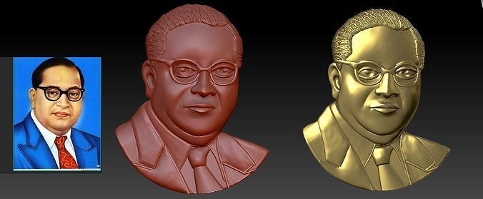 B R Ambedkar gold bust of man wearing glasses 3D print model