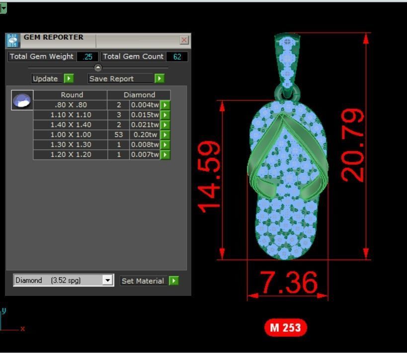 Flip-flops Full Diamond Pendants 3D print model_1