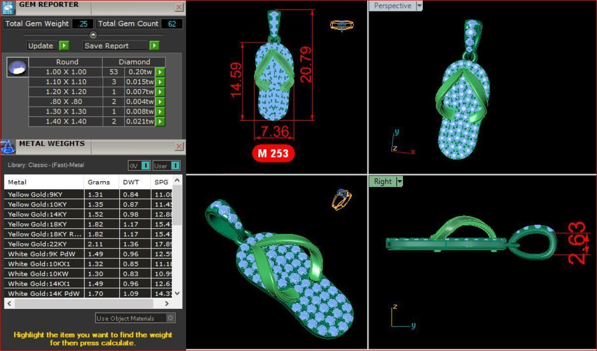 Flip-flops Full Diamond Pendants 3D print model_7