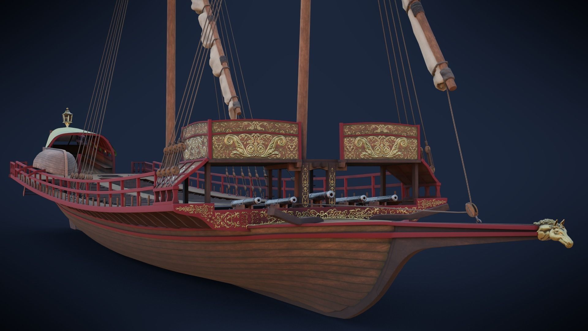 Medieval Galley  Low-poly 3D model_22