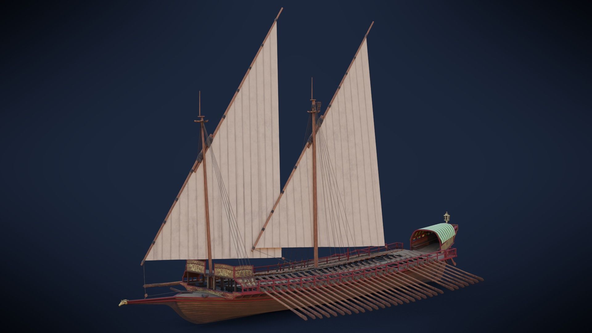 Medieval Galley  Low-poly 3D model_4