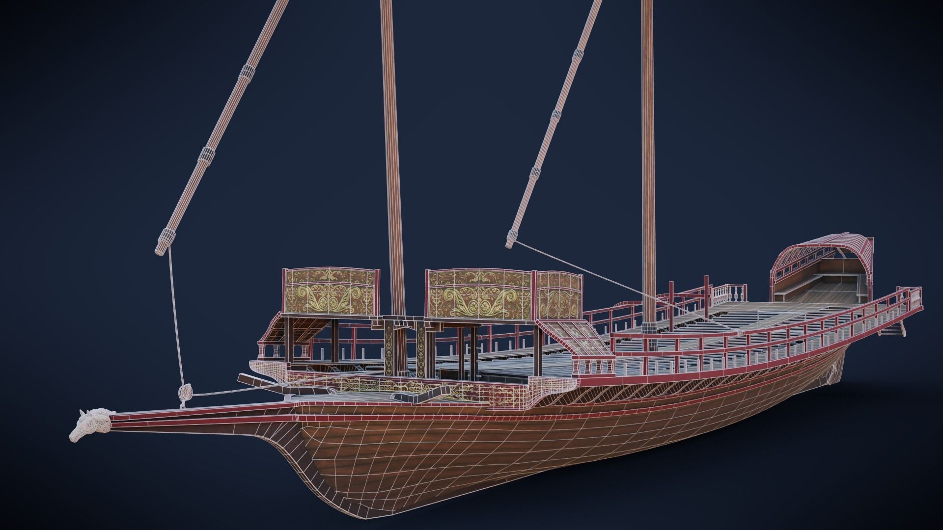 Medieval Galley  Low-poly 3D model_26