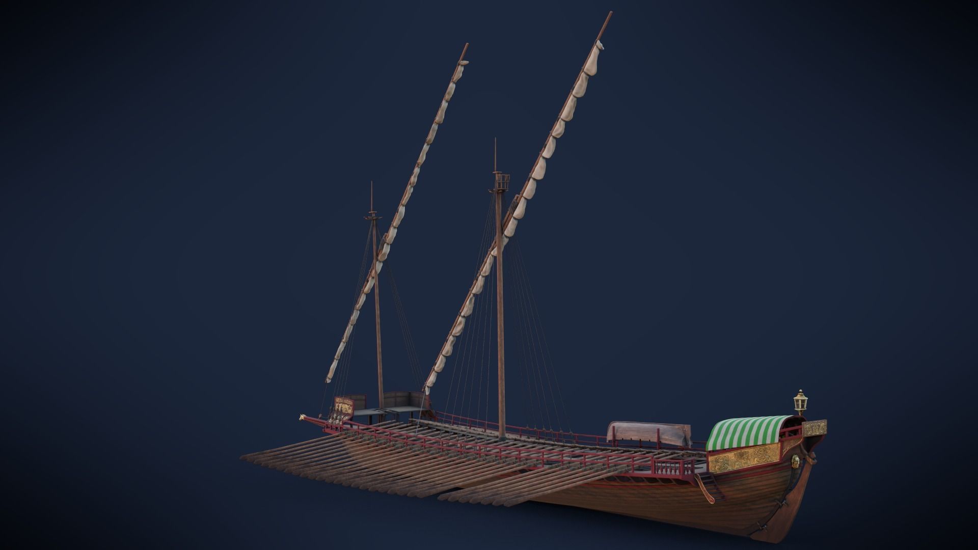 Medieval Galley  Low-poly 3D model_7