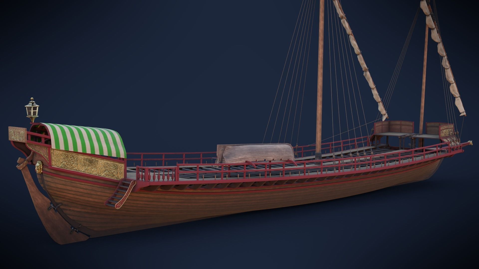 Medieval Galley  Low-poly 3D model_19