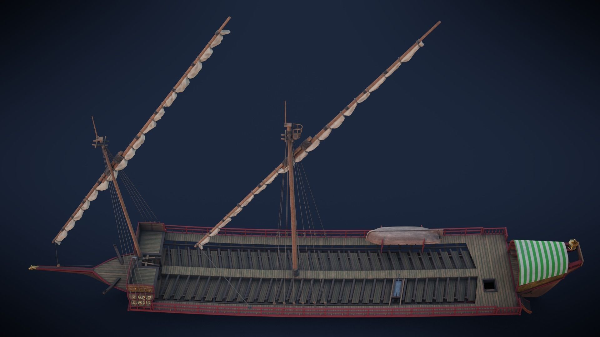 Medieval Galley  Low-poly 3D model_21