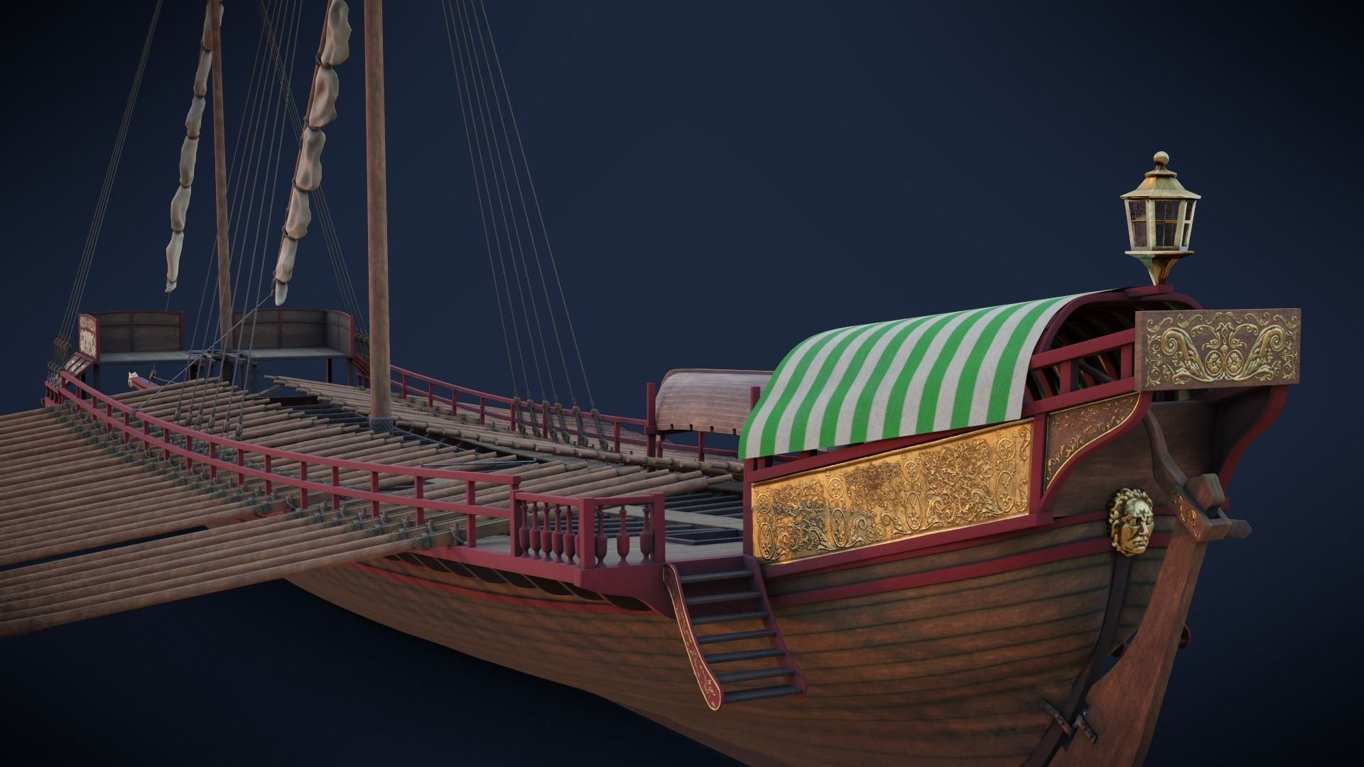 Medieval Galley  Low-poly 3D model_10