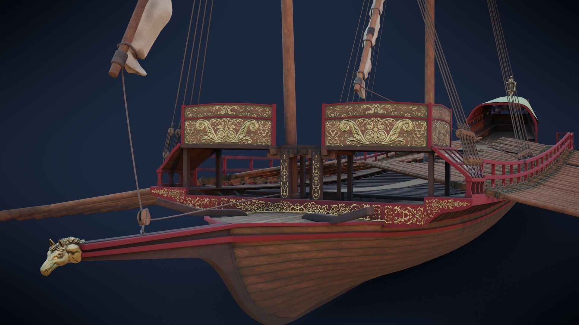 Medieval Galley  Low-poly 3D model_20