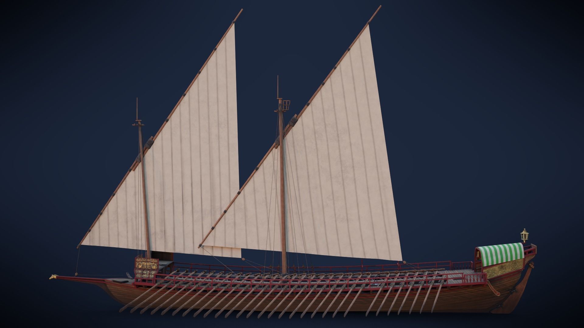 Medieval Galley  Low-poly 3D model_15
