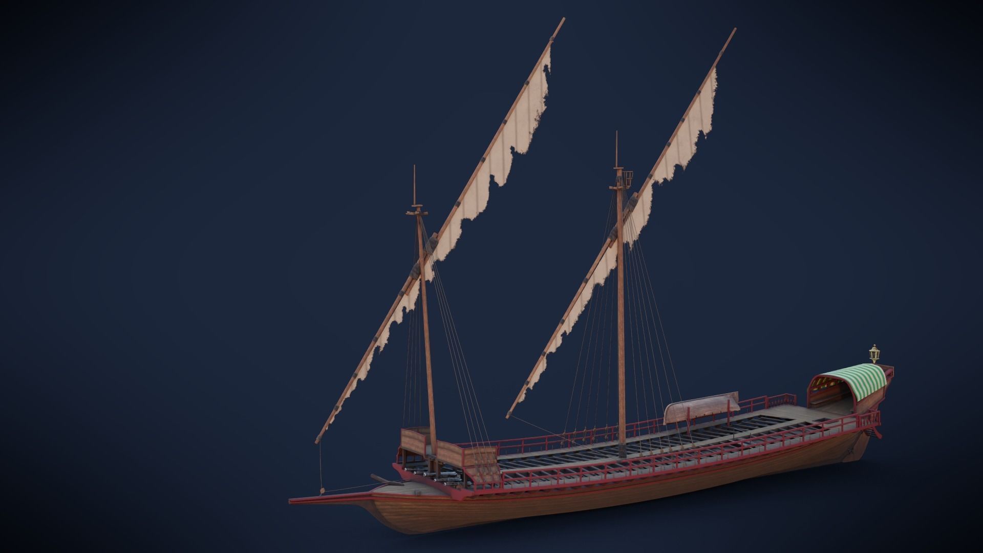 Medieval Galley  Low-poly 3D model_18
