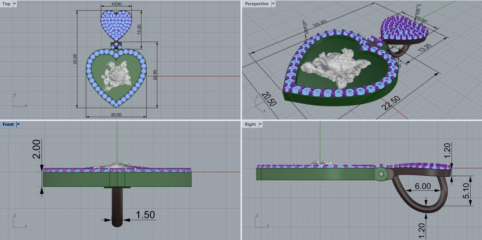 pendant in the form of a heart with a rose 3D print model_27