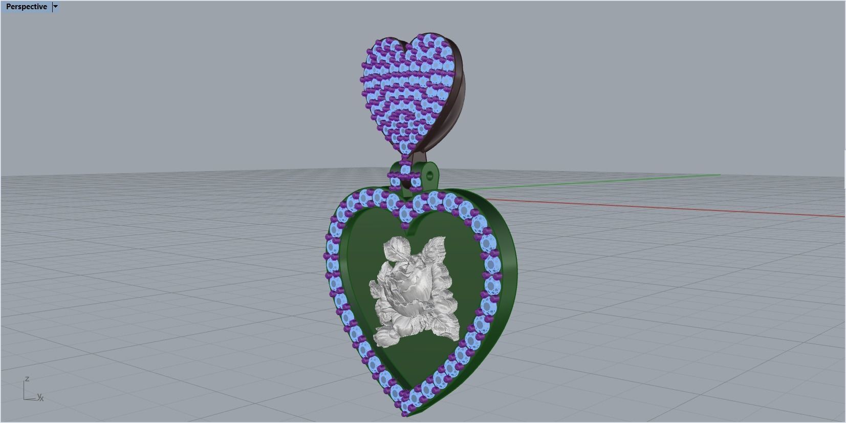 pendant in the form of a heart with a rose 3D print model_41