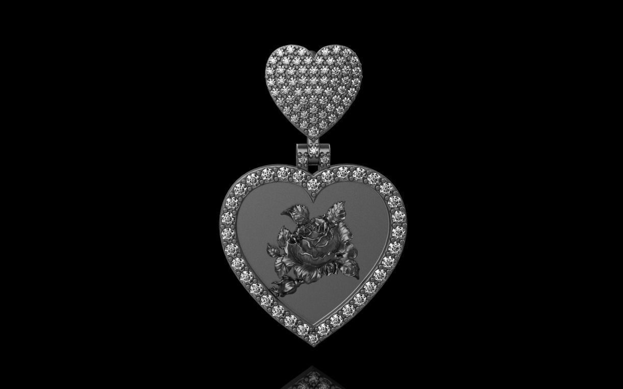 pendant in the form of a heart with a rose 3D print model_34