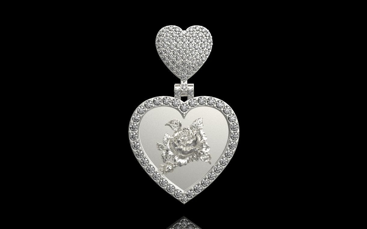 pendant in the form of a heart with a rose 3D print model_22
