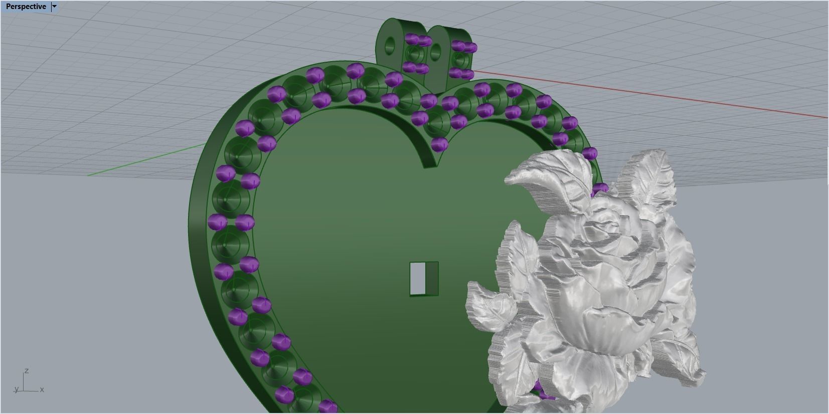 pendant in the form of a heart with a rose 3D print model_53