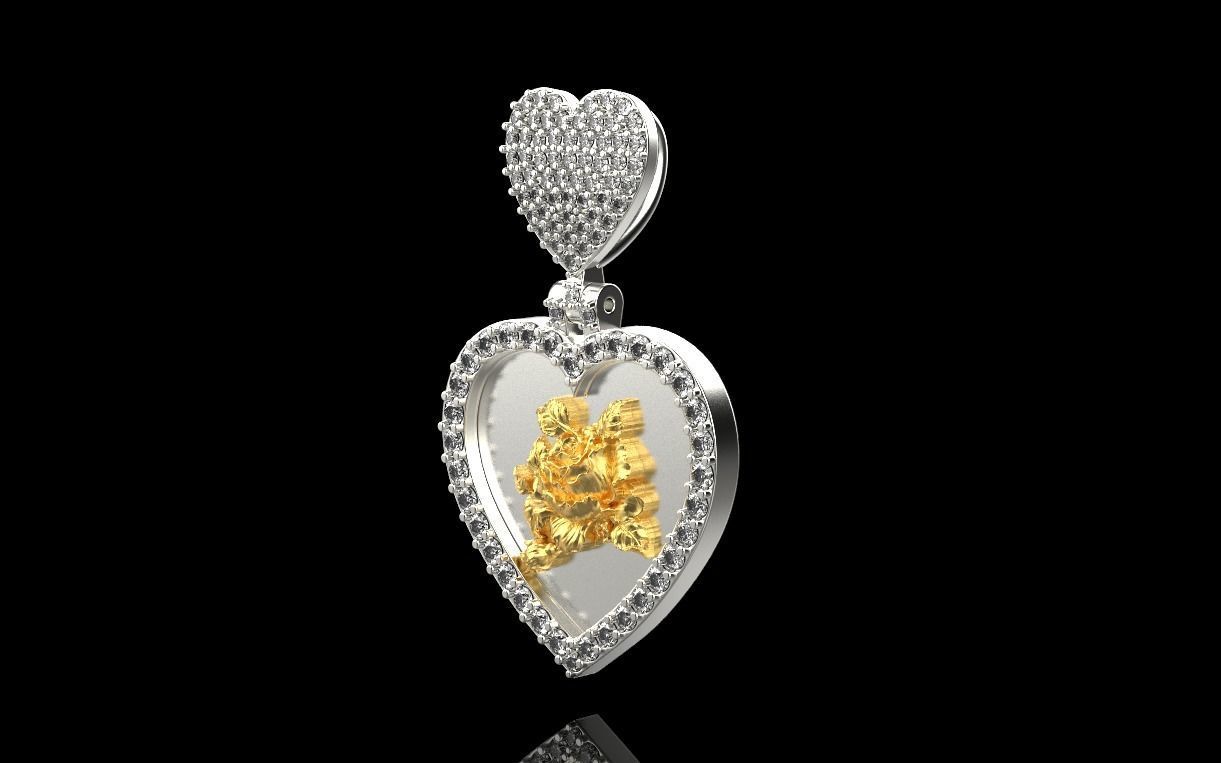 pendant in the form of a heart with a rose 3D print model_16