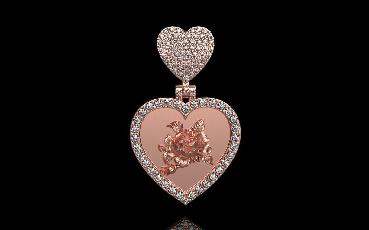 pendant in the form of a heart with a rose 3D print model_28