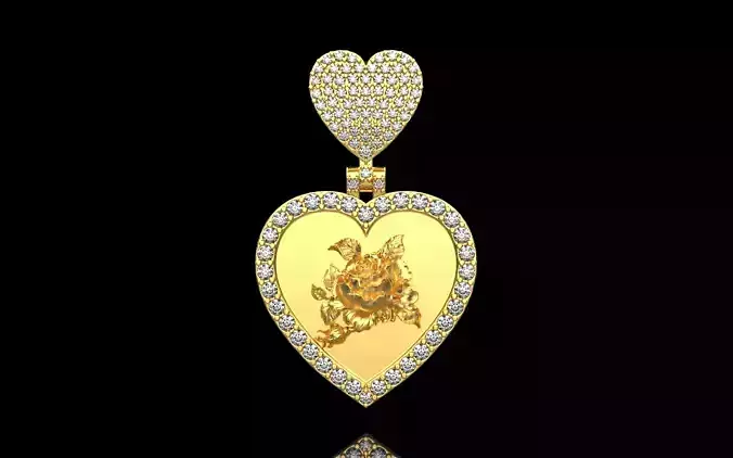 pendant in the form of a heart with a rose 3D print model