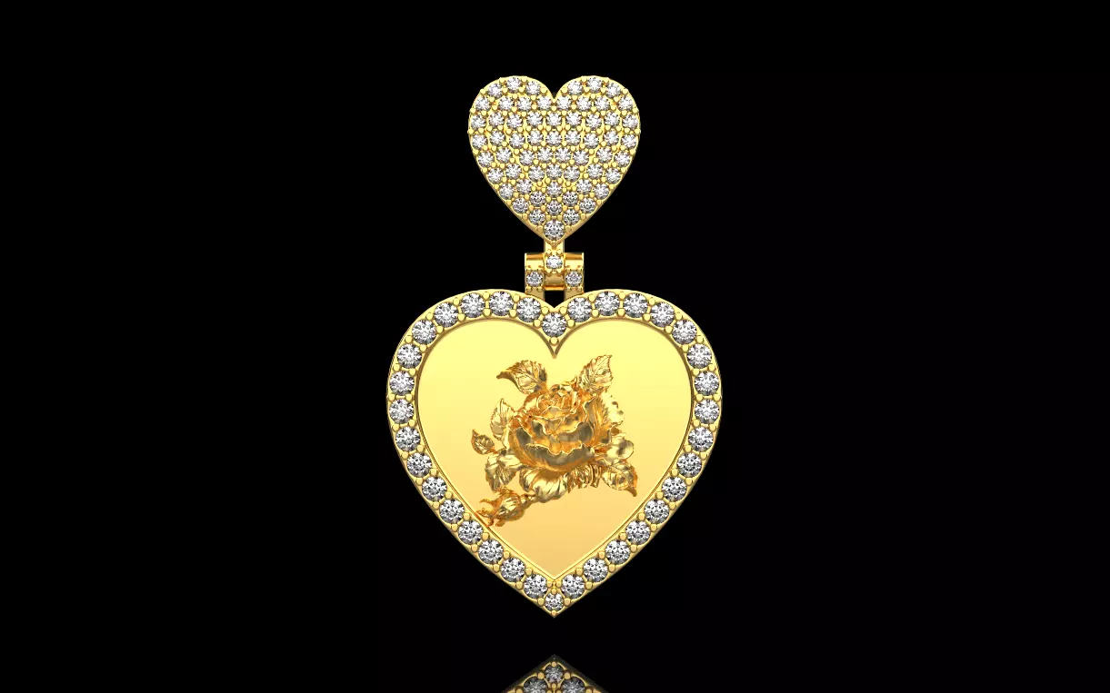 pendant in the form of a heart with a rose 3D print model_0
