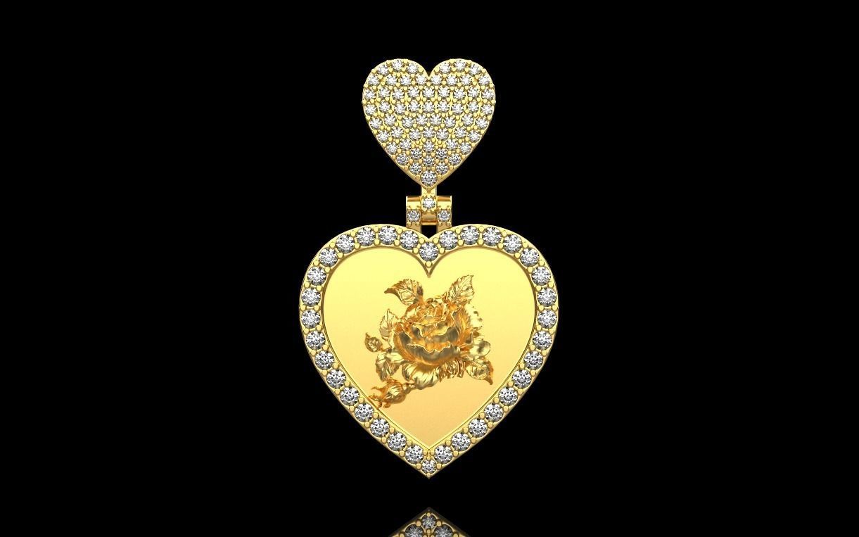 pendant in the form of a heart with a rose 3D print model_29