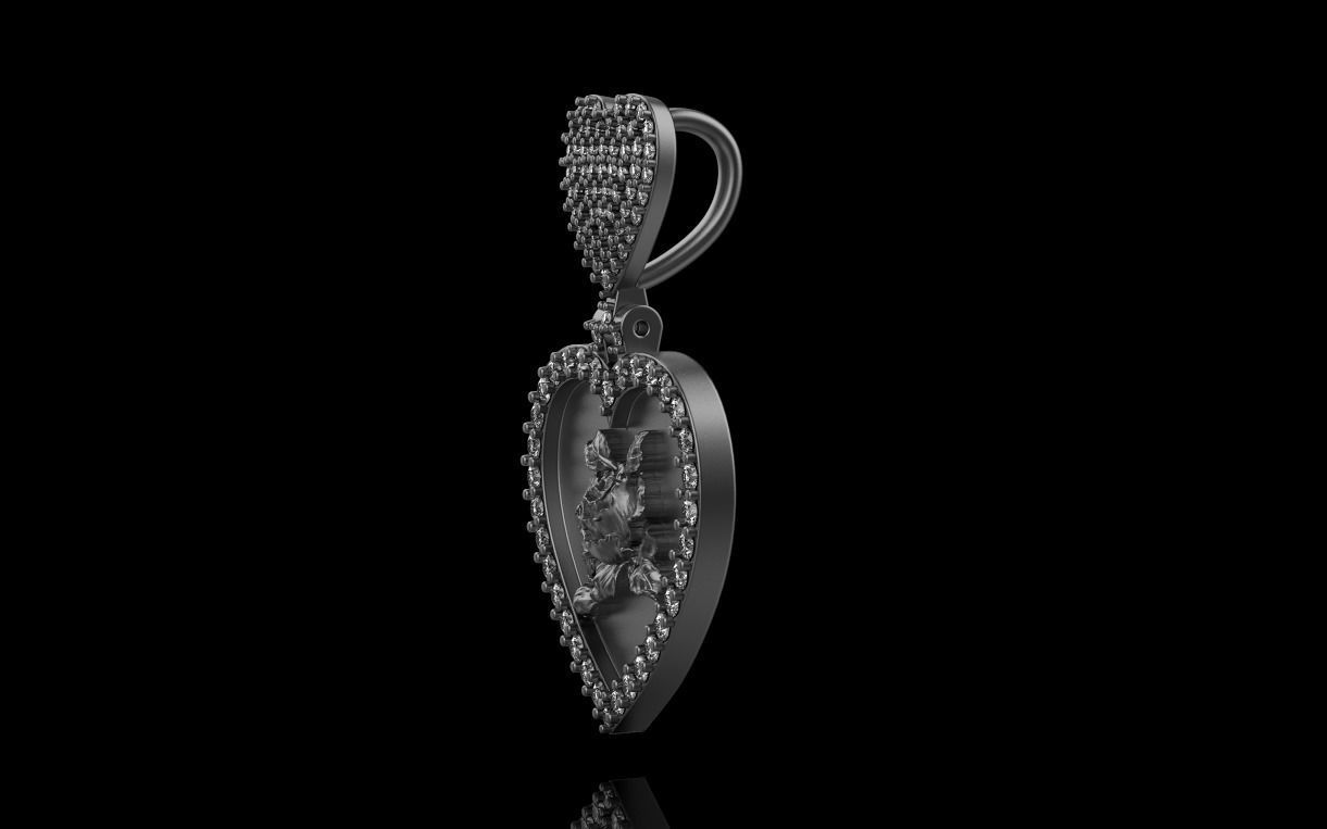 pendant in the form of a heart with a rose 3D print model_35