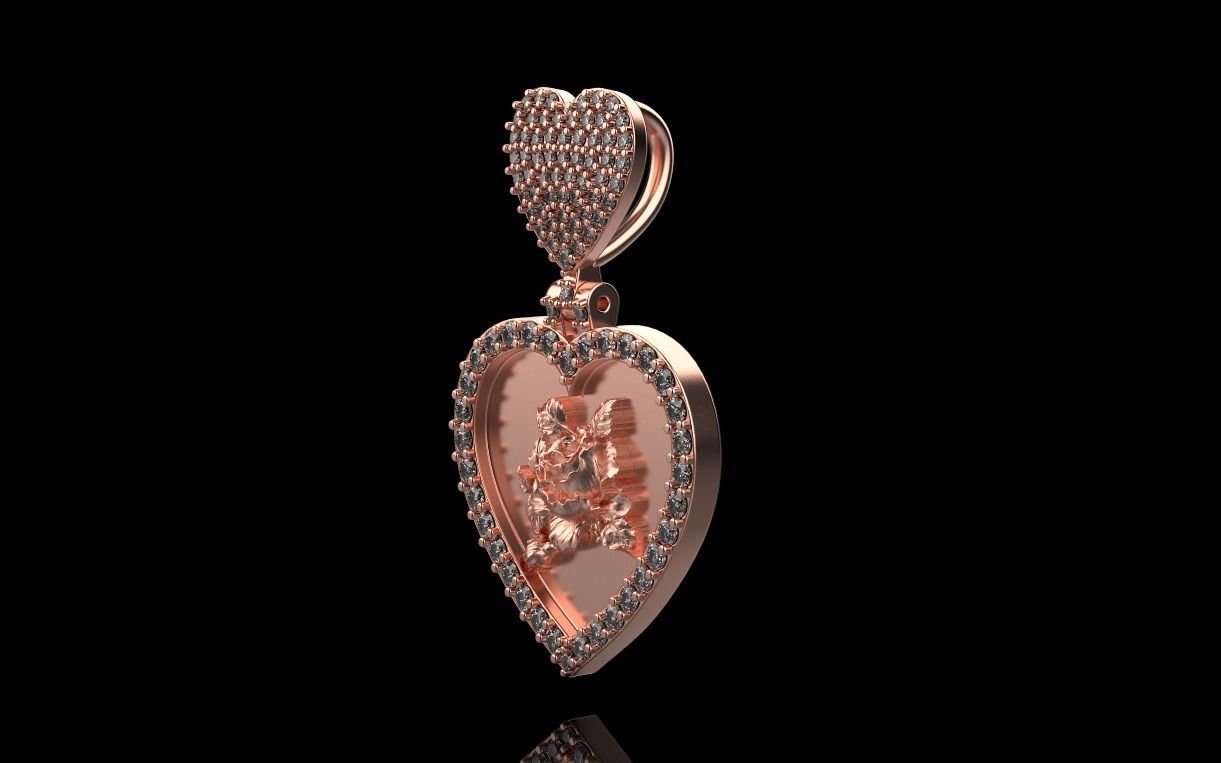 pendant in the form of a heart with a rose 3D print model_30
