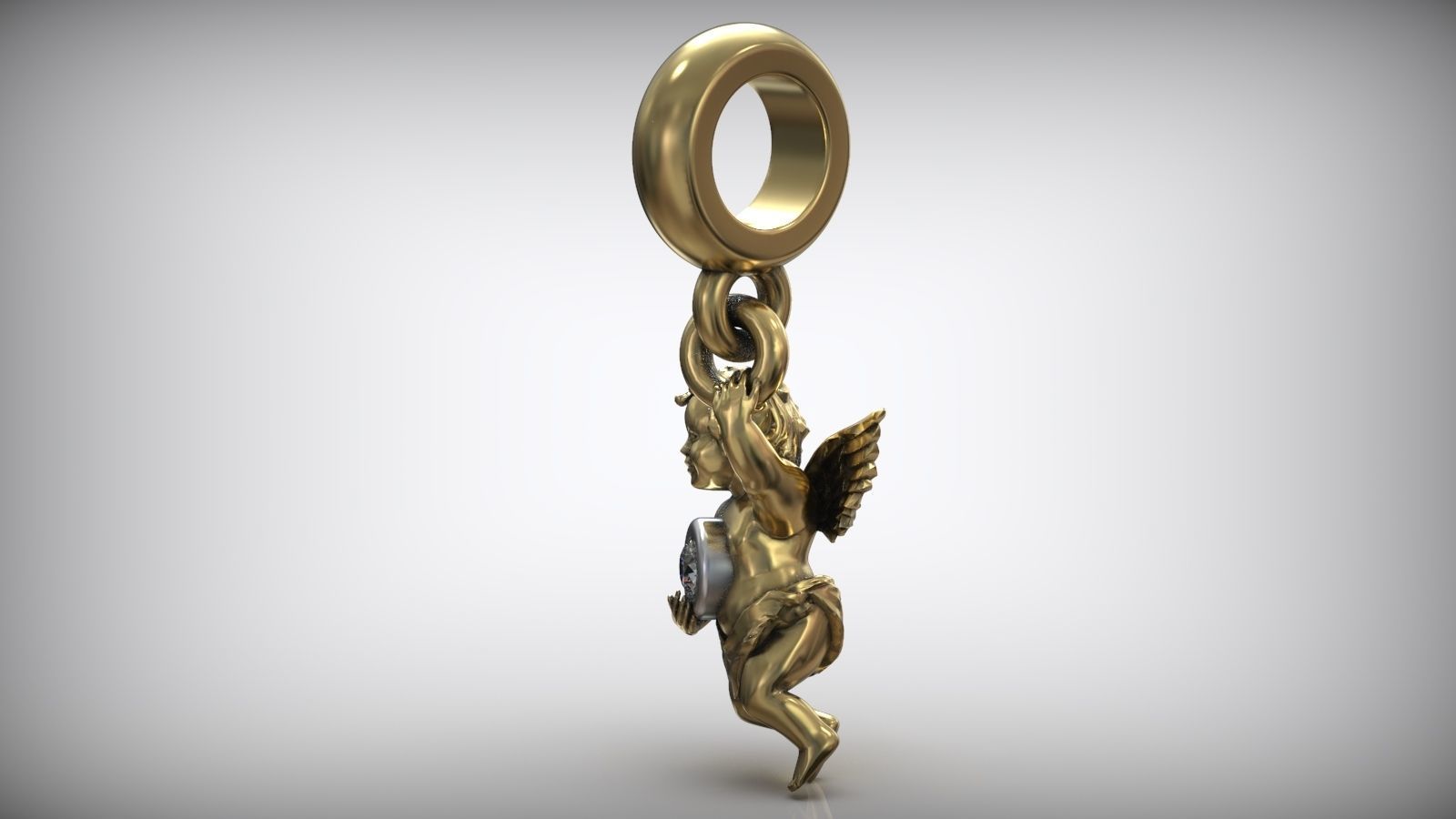 Cupid Angel Diamond Bezel Charm Pendant 3D print model_2