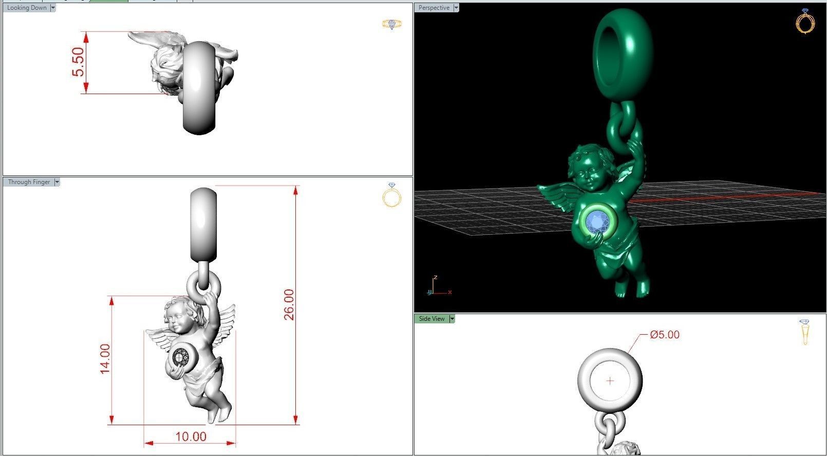 Cupid Angel Diamond Bezel Charm Pendant 3D print model_6